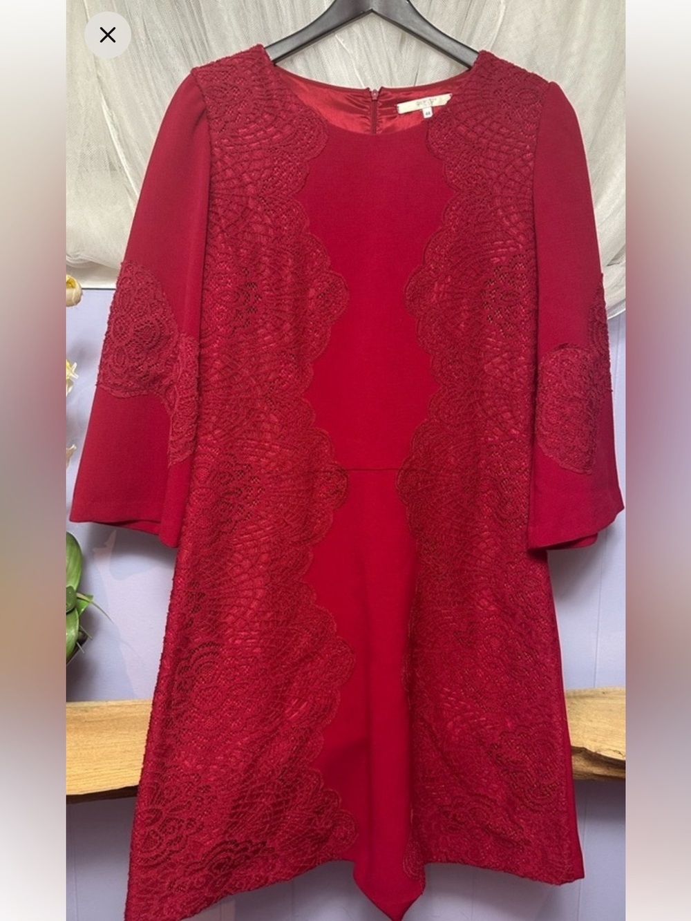 Red Long Sleeve Dress with lace details - Picture 9 of 9